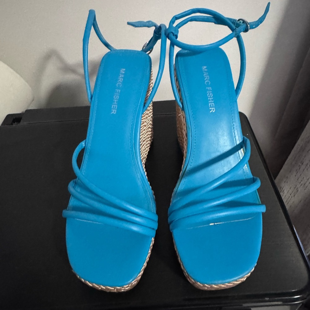 Marc Fisher Blue Strappy Wedge Sandals